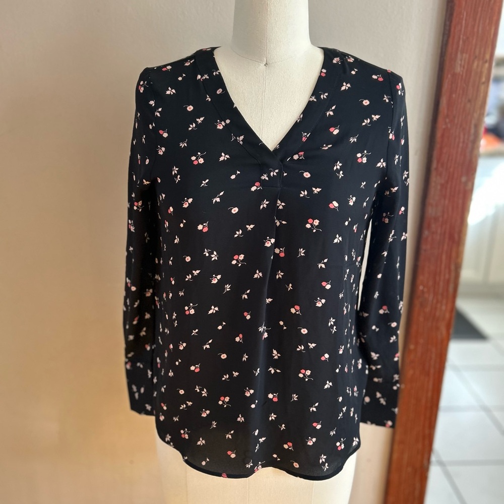 Ann Taylor Black Cherry Blossom Blouse